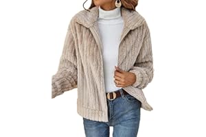 HUXRAKV Mujer Abrigo Cálido de Forro Polar Chaqueta Manga Larga Elegante Abrigos Corta de Piel Sintética Invierno