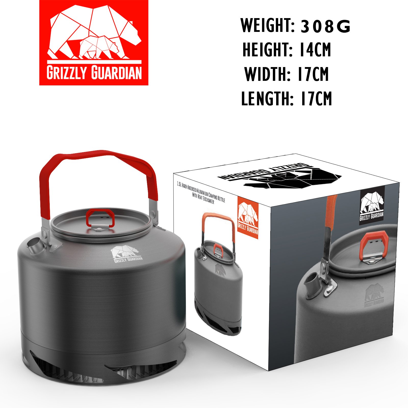 Grizzly Guardian® CAMPING/FISHING KETTLE, Durable, 1.5L Anodised