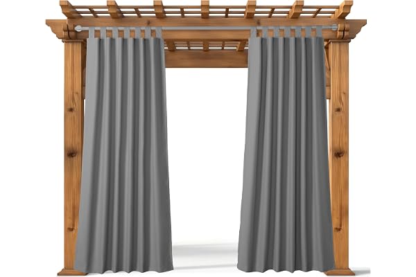 JEMIDI Outdoor Rideau résistant aux intempéries avec œillets - Rideau d'extérieur résistant aux intempéries et étanche - Rideau Balcon extérieur - Rideau terrasse extérieur - Gris
