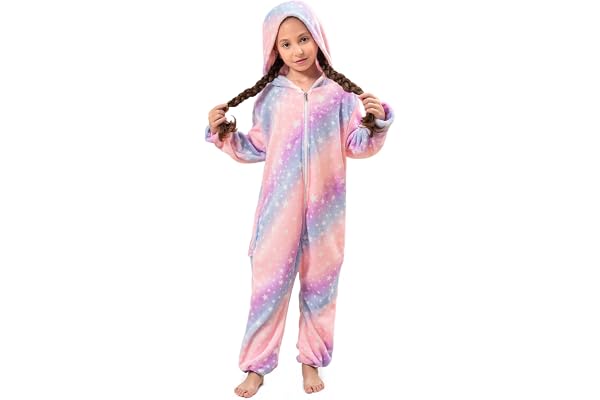 KAKU NANU Flickor Onesie Regnbåge 3-10 år Fleece Mjuk Fluffig Varm Huvtröja Jumpsuit med dragkedja och fickor Flicka Present 5 färger