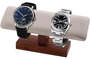 TINGSING Walnut Watch Stand T-Bar Watch Holder Faux Suede Watch Rack Bracelet Display Stand Jewelry Organizer for Watches, Braceletes, Watch Stand for Men, Men's Gift on Christmas,Beige