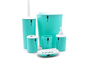 Keraiz 6Pc Luxury Bathroom Accessory Set |Washroom Essentials |Plastic Toothbrush Holder/Rinse Cup/Toilet Brush/Dustbin/Soap Dish/Liquid Soap/Lotion Dispenser |Bath/Sink Storage |Toiletry Organizer