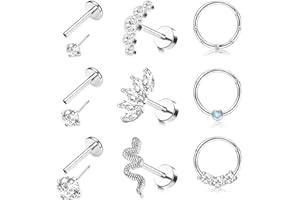 JeryWe 16G acero quirúrgico cartílago pendientes para mujeres Tragus Stud Hoop Pendientes Piercing empuje en el labio Anillos Anillos de la nariz Medusa Concha Monroe Helix Piercings Joyería