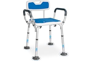 OUUTMEE Tabourets de Douche Réglable en Hauteur, Chaise de Douche avec Accoudoirs et Dossier, Pieds Antidérapant, Siège de Douche pour Personnes Âgées, Handicapées, Enceintes et Patients, Max. 136 KG