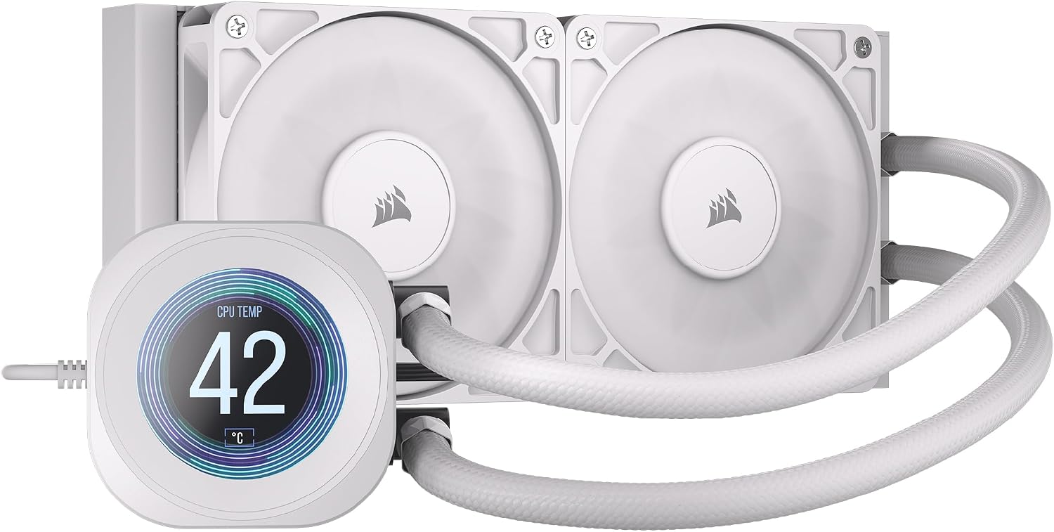 Corsair NAUTILUS 240 RS LCD Liquid CPU Cooler – 2.1" IPS LCD Screen, 240mm AIO, Low-Noise, Daisy-Chain, Intel LGA 1851/1700, AMD AM5/AM4 – 2x RS120 Fans Included – White