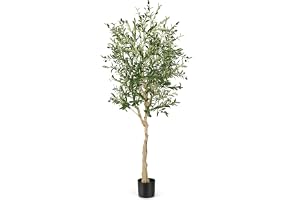 COSTWAY Konstgjord olivträd, konstgjord växt 180 cm, krukväxt med cementkruka och naturliga blad och 72 frukter, konstträd fö