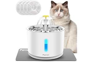 Parner Katzenbrunnen, Trinkbrunnen Wasserspender für Katzen mit Wasserstand Fenster, 2.4L Cat Water Fountain Rostfreier mit 4 Stück Hygienefilter & 1 Silikonmatte für Haustiere (WF01)