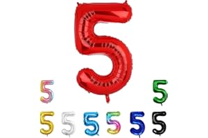 LXMYDM Geburtstags-Zahlenballons XXL-Riesen-Folienballons 40 Zoll – 101 cm Luftballons Geburtstag Jungen Mädchen Babyparty Geburtstagsdekorationen Jubiläumsparty-Dekorationen (Rot, 5)