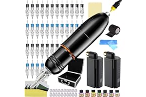 Unihuby Kit de Máquina para Principiantes, 2 Energía Inalámbrica 40 Cartuchos Máquina Rotativa Pen Transferpapier Piel Sintetica
