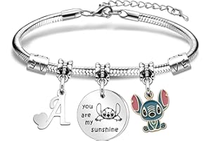 PAVITYAKSH Stitch Bracelet,Initial Letter Names Bracelets for Women Girls Gifts Cartoon Jewellery Encourage Bracelet,Sisters Bestie Teen Girls Kid Friend Teacher Christmas Birthday Graduation Gift(A)