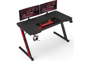 Homall Bureau Gaming Table Gamer 120 x 60cm Ergonomique Structure en Forme de Z avec Porte-gobelet, Crochet pour Casque