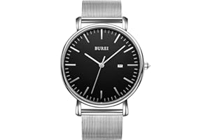 BUREI Ultra Thin Minimalist Modern Mens Watch Classy Date Gents Watch with Classic Simple Design of Big Face and Stainless Steel Band