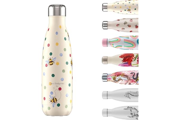 Chilly's Original Gourde - Bouteille Isotherme en Acier Inoxydable, Réutilisable pour Boissons Chaudes & Froides - Étanche, sans Condensation - Polka Dot and Bees, 500ml