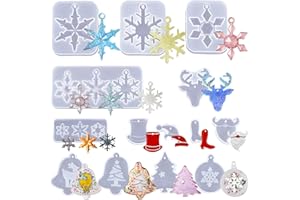 BDSHUNBF 14 Piezas Moldes de Resina de Navidad, Moldes de Silicona de Resina Epoxi, Moldes Resina Epoxi, para Decoración Árboles Navidad Alce Copo de Nieve Campana para Hacer Adornos Manualidades