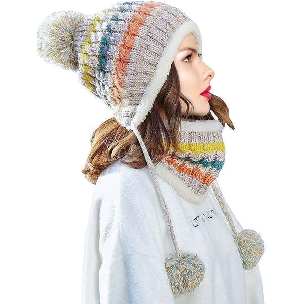Ensemble Bonnet Et écharpe Femme Hiver - Bonnet Pompon Tricoté 100% Acrylique, Taille Unique (50-60 Cm)
