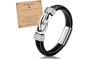 VU100 To My Son/Grandson Bracelet Gifts, Braided Leather Bracelet for Boy Him Christmas Birthday Persent