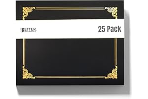 25 Pack Black Certificate Holders, Diploma Holders, Document Covers with Gold Foil Border, by Better Office Products, for Letter Size Paper, 25 Count, Black