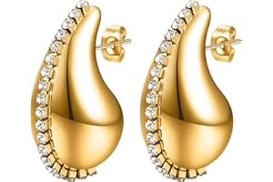 JewelryWe Orecchini Donna a Goccia d'acqua: Oro Dupes Orecchini Chunky alla Moda in Acciaio inossidabile Regalo Per Ragazza Colore Argento Oro