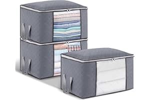 GARPROVM 3pcs Custodia per Trapunte e Coperte, Scatole per Armadio Salvaspazio, Porta Abiti Grande capacità con Manico Rinforzato, Contenitori per Armadio Traspirante y Inodore 60X43X35CM Grigio