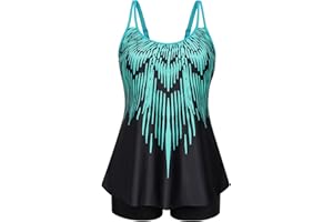 Hanna Nikole Women Tummy Control Tankini Plus Size Two Piece Swimsuit High Waist Swimwear A-Line Swim Tops