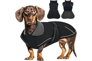Hjyokuso Hundemantel Dackel, Winddichter Wasserdichter Wintermantel Für Dackel Hunde, Hundejacke Für Kleine Hunde S, Hundemantel Winter Mit Bauchschutz Und Leinenloch, Winterjacken Für Hunde-Schwarz