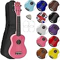 Ukulélé Soprano avec sac de transport, pic et cordes de rechange - idéal pour les écoles et les débutants, maintenant avec des cordes en fluorocarbone - Rose - Mad About SU8-PK
