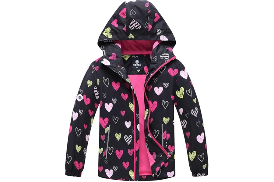 BuyiRen Girls Waterproof Jacket Rain Jackets Hooded Raincoat Lightweight Cotton Lined Rain Coats for Kids, 4-12 Years