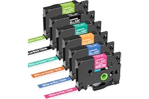 MarkField 6x Compatible Ruban Remplacement pour Brother P-Touch TZ TZe 12mm x 8m 0,47 laminés étiquette pour PT-H105 H101C H110 H200 H100LB/R 1000 1010 1080 D200 D400 E100 P300BT Cube