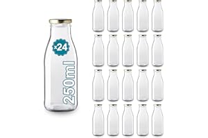 Espirito Rebelde Lot de 24 Bouteilles en Verre Vides de 250 ml avec Couvercle | Bouteilles en Verre pour Jus, Lait, Barbecue, Sauces | Idéales pour Pique-niques, Mariages et Fêtes