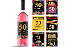 FESTYSPARK Étiquette Bouteille Vin Anniversaire 50 ans - Étiquette Vin Personnalisé Anniversaire 50 ans - Autocollant Personnalisé Vin 1975 Humour - Décoration Anniversaire 50 ans [6 Étiquettes]