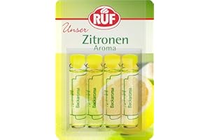 ‎RUF RUF Backaroma Zitrone, 4 Fläschchen Zitronenaroma, fruchtig frische Zitronen-Note für Teig , Cremes und Getränke, glutenfrei und vegan, 4 x 2g