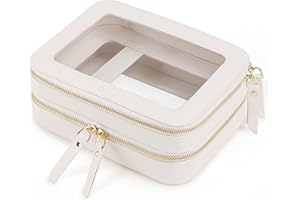 Prite Grande Trousse de Maquillage Transparente à Double Couche Étui Cosmétique pour Femme Trousse de Toilette Imperméable pour Voyages Essentiels et Organisateur de Voiture (Beige)