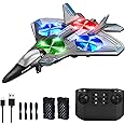 Helmsyde Remote Control Plane 2.4GHz RC Airplanes Helicopter for Kids Adult Beginners 4 Motor Easy to Fly Foam RC Aircraft Toys Spinning Drone with Gravity Sensing Stunt Roll Cool Light 2 Batteries