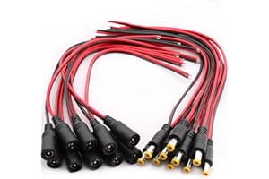 RUNCCI-YUN 20Pcs 5.5 x 2.1mm Maschio Femmina DC Power Pigtail Cable,12V 5A DC Pigtail Power Connector,18 AWG Connettore 5.5 x 2.1 per telecamera, CCTV, DVR, sistema LED