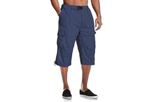 MAGCOMSEN Mens Cargo Shorts Casual 3/4 Length Baggy Combat Trousers Elasticated Waist with Multi Pockets