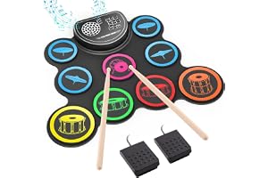 Sboet - Electronic drum set, 9 drum practice pad with headphone jack, roll up drum kit machine with built-in drum pedals and sticks 10 hours of