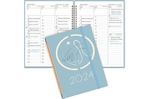 COKOAiAi Agenda 2024 Spirale - Agenda 2024 de Janv. 2024 à Déc. 2024, Agenda Semainier A5-22 * 16cm, Planificateur Portable, Maître de la Gestion du Temps