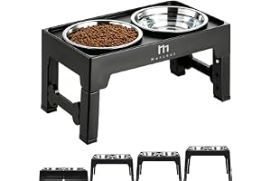 Marchul Upphöjda hundskålar, 4 höjdjusterbara upphöjda hundskålar med 2 rostfria, halkfria mat- och vattenskålar med stativ som kan justeras till 8.9cm, 23cm, 27cm, 31cm