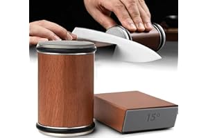 HOIDOKLY Tumbler Rolling Knife Sharpener, Tumbler Rolling Knife Sharpener, Rolling Sharpener Knife Sharpener Set with 15 and 20 Degree Sharpening Magnetic Angle Base for Kitchen Knives (Wood Grain)