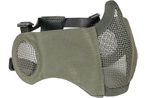 Koyheng Taktische Half Face Mesh-Maske mit Ohr-Abdeckung Airsoft schützende untere Schutz für CS Paintball BBS Shooting