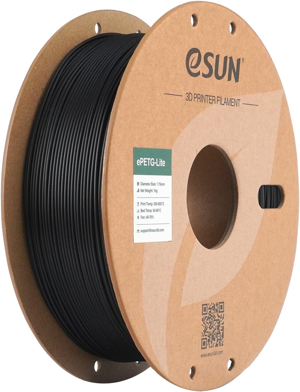 eSUN Filament PETG de 1,75 mm, filament PETG haute ténacité 1kg Noir | Haute résistance et durabilité. Précision +/- 0,03 mm. Excellente résistance aux intempéries pour les pièces utilitaires.