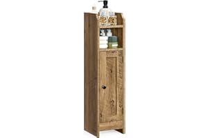 VASAGLE Meuble de Salle de Bain, Armoire d’Angle avec Porte et Étagères, Organisateur de Rangement, Meuble Étroit pour Papier Toilette, Étagères Réglables, 20 x 18 x 80 cm, Marron Miel BBK310K01