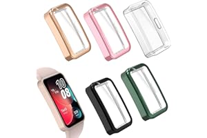 Hianjoo 5 sztuk etui ochronne kompatybilne z Huawei Band 10/9/8, silikonowe etui TPU z ochroną wyświetlacza, folia ochronna, kompatybilne z Huawei Band 10/9/8 – przezroczyste + czarne + zielone +