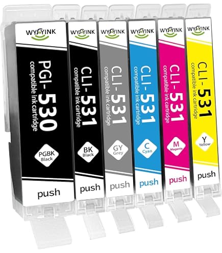 Lot De 6 Cartouches D'encre Compatibles Canon 530 531 XL - Pour Pixma TS8750 TS8751 - Gris, PGBK, Noir, Cyan, Magenta, Jaune - 9