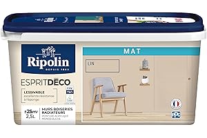 RIPOLIN - Peinture Intérieure Multi-Supports – Murs, Boiseries & Radiateurs – Ultra Couvrante – Lessivable – Application Facile – Ecolabel - Aspect Mat - 2,5L - Lin