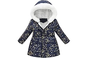 Vuncio Manteau Long Hiver Fille 2-10 Ans Fashion Parka Veste Doublé Polaire Enfant Fille Chaude Avec Capuche Zippée épaisse Coton Confortable Mignon Coat Hooded Jacket