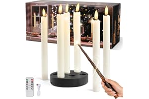KIKILIVE Bougies coniques LED Rechargeable Bougie LED Flamme Vacillante avec minuterie, Magie Télécommande et station de charge pour Noël, Halloween, Déco Maison, Lot de 6