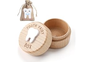 Novstuf Tooth Fairy Box, Tooth Box with Tooth Fairy Bag Cute Tooth Fairy Kit 3D Carved Wooden Storage Box Gift Tooth Fairy Pouch Tooth Keepsake Used to Store Dropped Teeth - 2 Piece (Blue Bow)