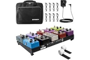 STRICH Guitar Pedal Board with Built-in Power Supply, Pedal Board 38 x 20 cm Lightweight 0.98kg Aluminum Alloy, PedalBoard with Pedal Cables, Bag, Hook Loop Strips PB-MP15