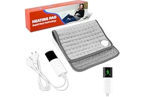 PATEMZON Cuscino Riscaldante Elettrico, Termoforo Elettrico con 4 Timer e 9 Impostazioni di Temperatura, Lavabile in Lavatrice, Cuscino Riscaldante per Schiena, Collo, Spalle, Stomaco, 30x60cm, Grigio